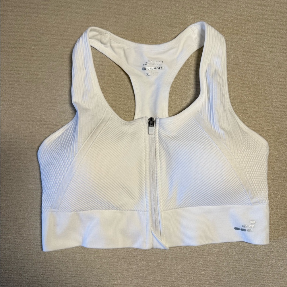 bcg Mid Support XL White Front-Zip Racerback Sports Bra